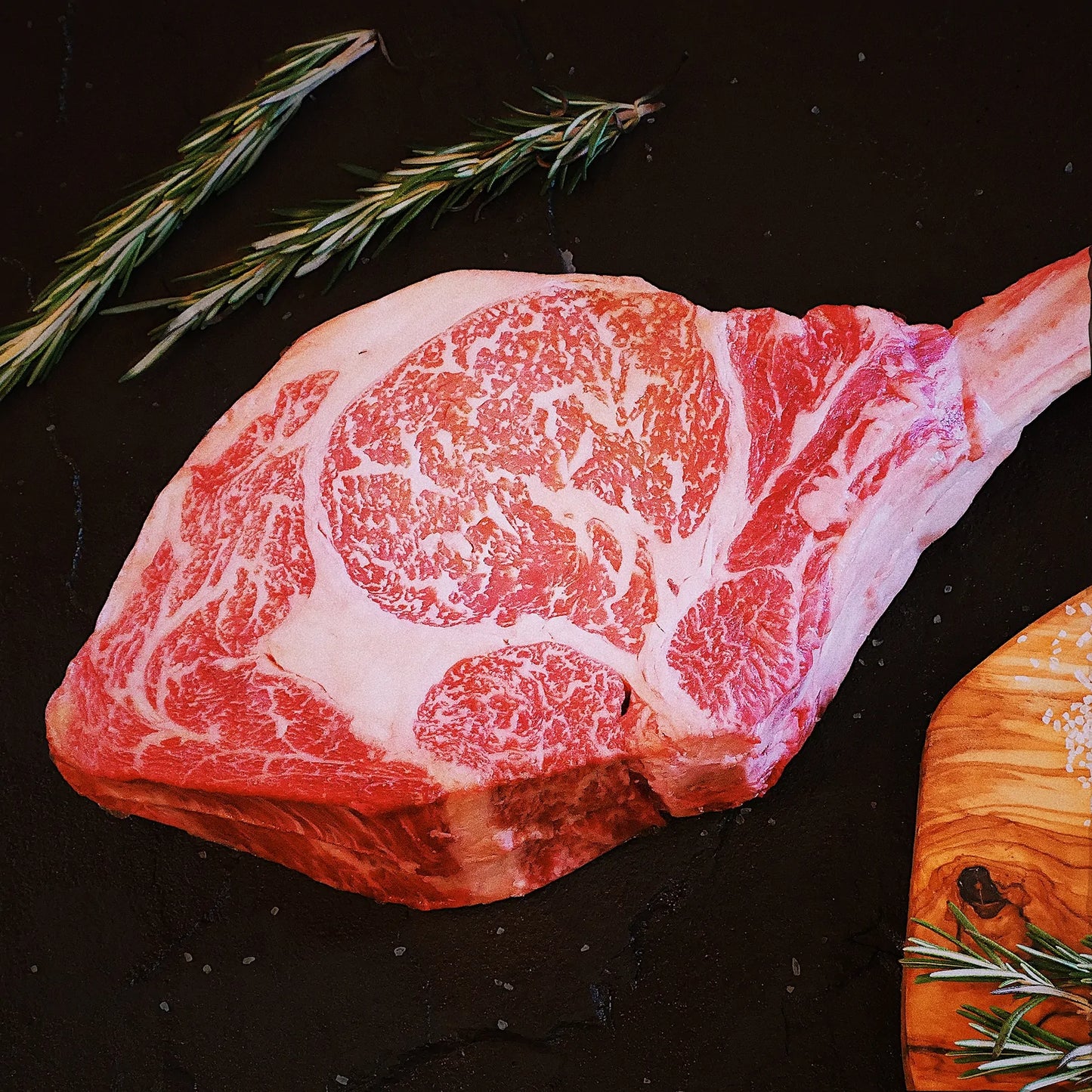 well marbled wagyu tomahawk steak